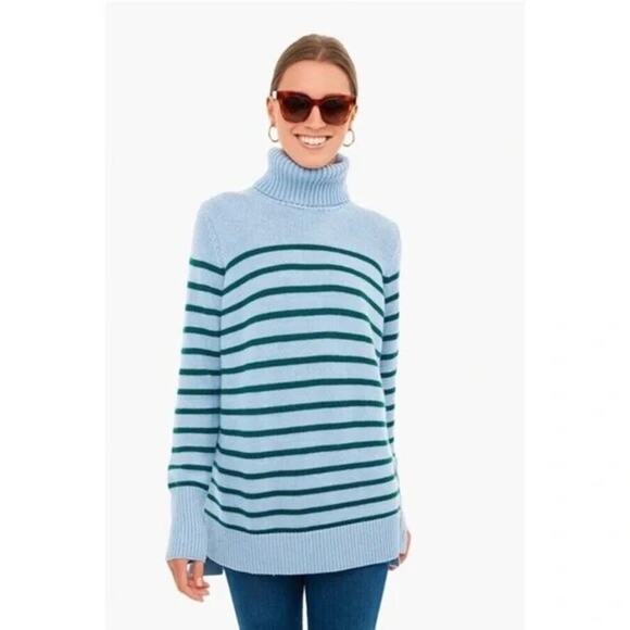 Tuckernuck Sweaters - Tuckernuck Sophia Turtleneck Sweater Striped 100% Wool Women's Small Blue